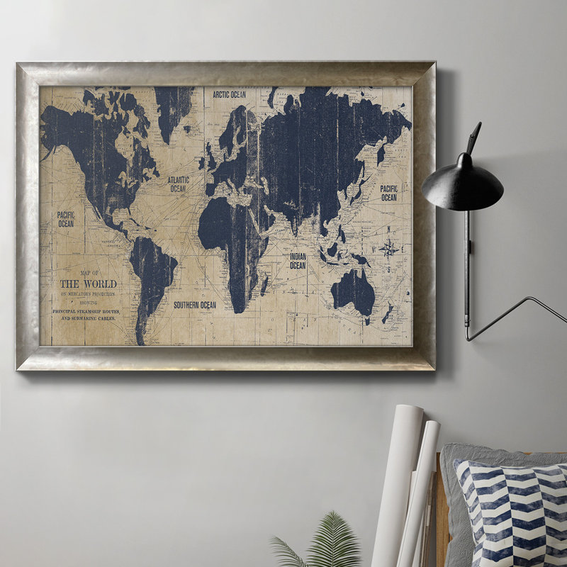 Toile encadrée de qualité supérieure OLD World Map II - prête à être accrochée, H 16 po x l 20 po
