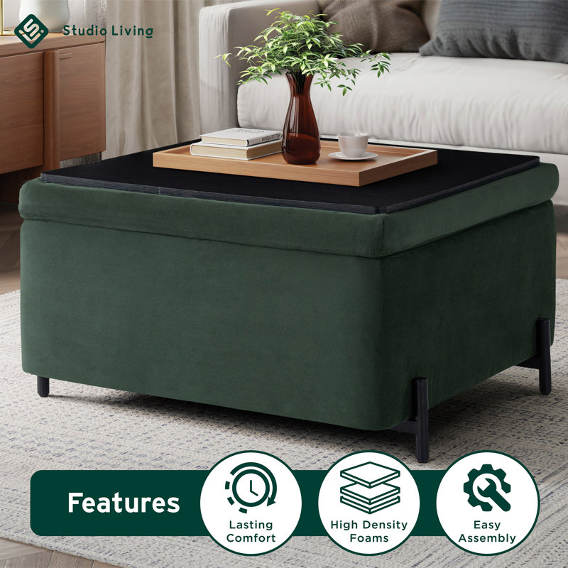Delton 31.1" Flip-Tray Large Storage Ottoman, Green