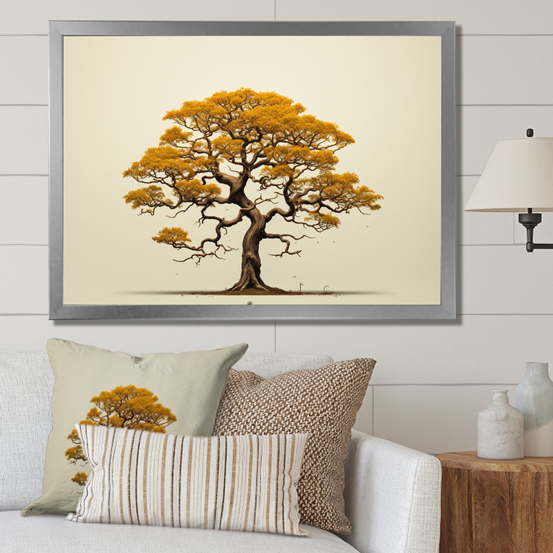 Brown Browns Outline I - Décoration murale arbre chêne, Cadre simple argenté, H 34 po x l 44 po x P 1,5 po