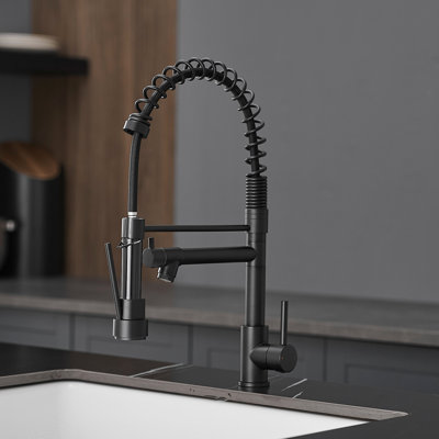 Robinet de cuisine noir avec robinet rétractable, acier inoxydable, rotatif à 360 degrés, robinet en acier à faible entretien, noir, levier unique, technologie de pointe pour la durabilité