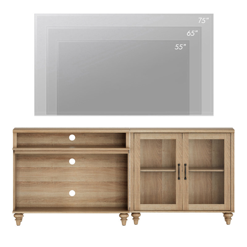 TV Stand For 75 Inch TV, 2-In-1 TV Console Table For 55/65/75 Inch TV, Entertainment Center With Glass Door, Oak Wood