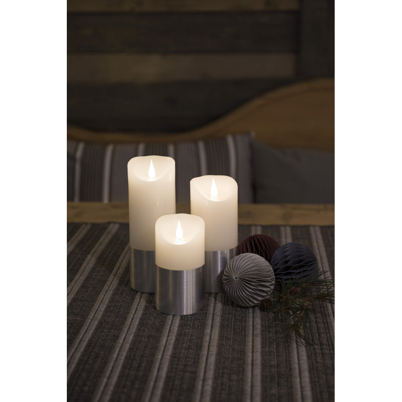 Unscented Flameless Pillar Candle, 13.5cm H x 7.5cm W x 7.5cm D, Silver