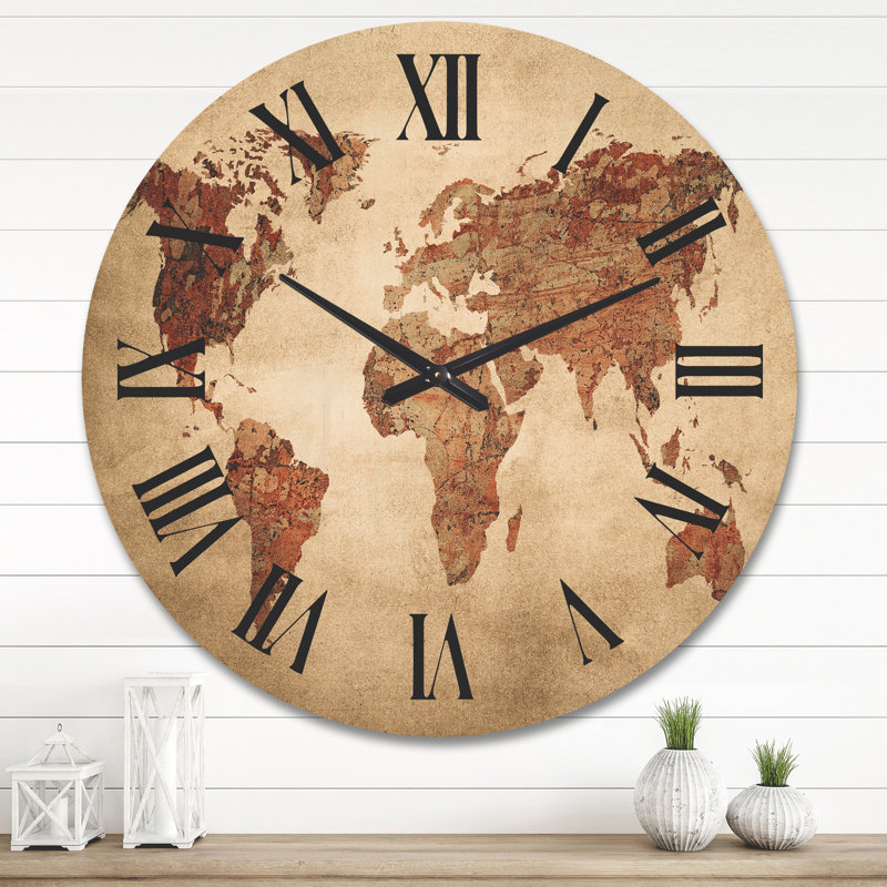 Horloge murale rétro en bois - Ancienne carte du monde VII, Grand