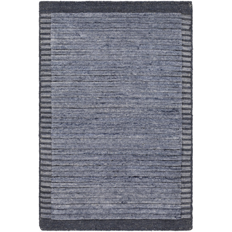 Felipa rayé noué à la main recyclé P.E.T. Tapis bleu / beige, Rectangle de 10 pi x 14 pi