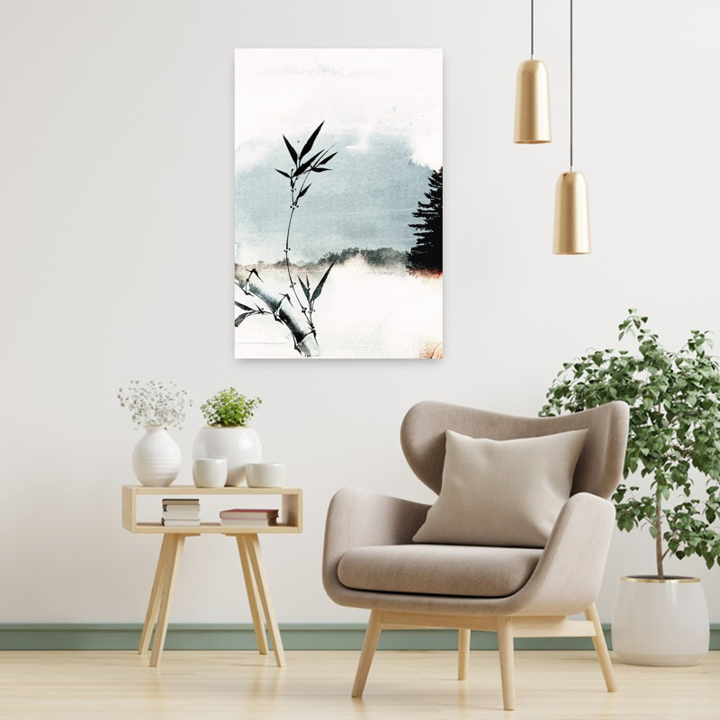 Contemporary Art Minimalist Serene Traditional Bamboo Landscape Nature Wall Art 1 Piece Wrapped Canvas Wall Art