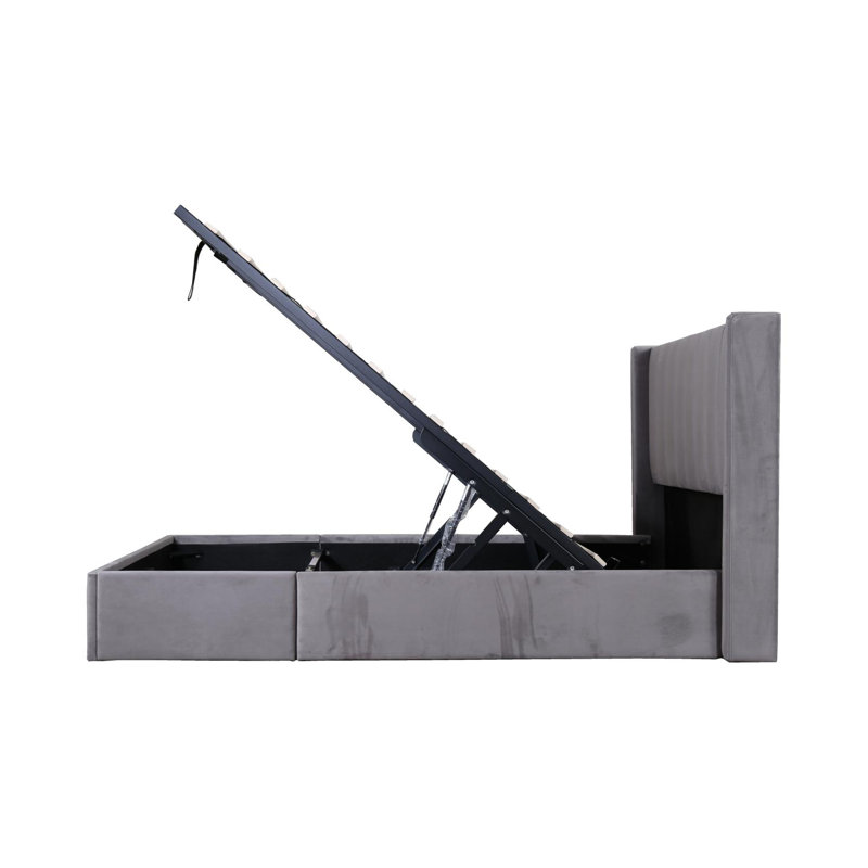 Daizia Lift Up Storage Platform Bed with Wingback Headboard, Full, Gray