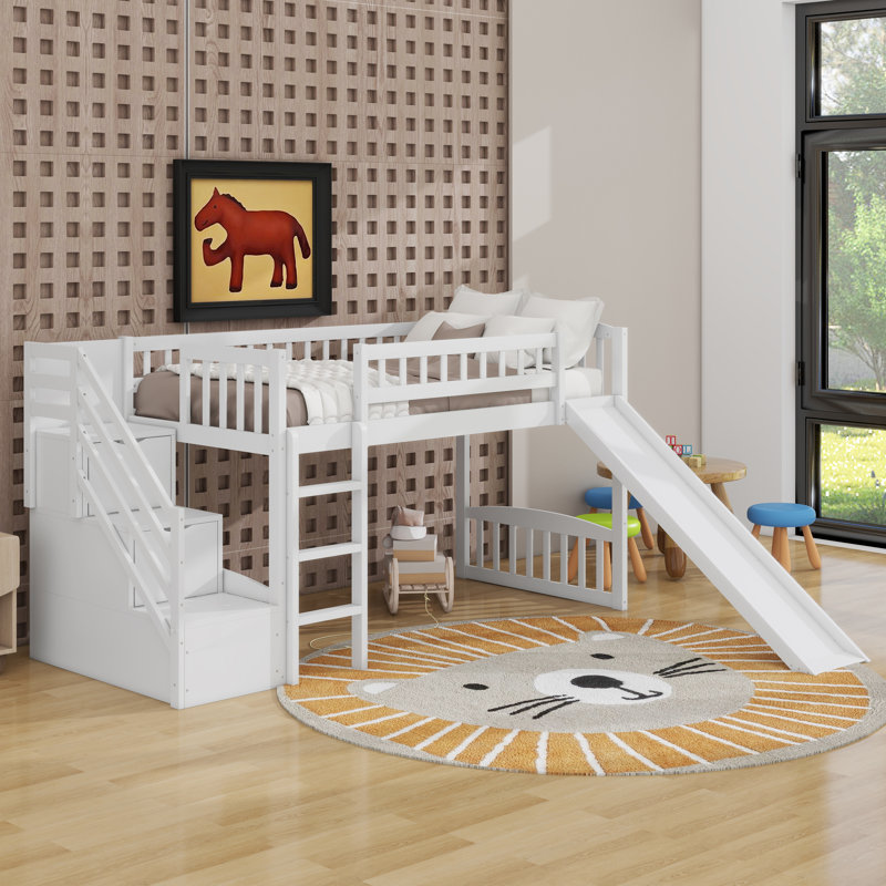 Lit mezzanine simple avec glissière Stairway, Blanc