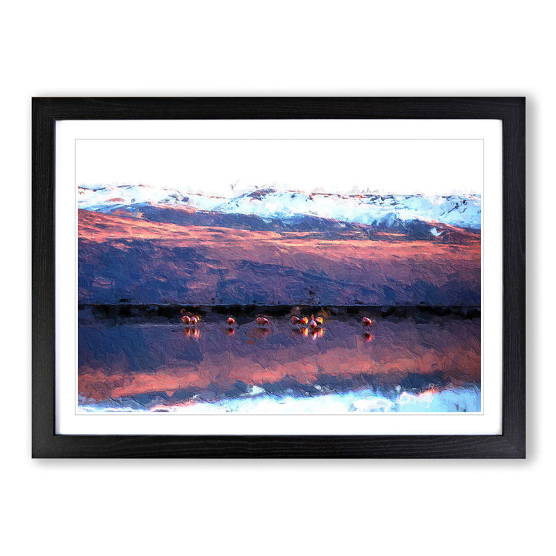 Flamingos at Sunset - Picture Frame Painting Print, 48cm H x 65cm W x 2cm D, Black Framed