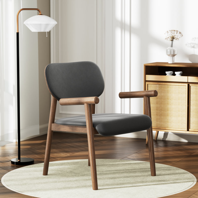 Chaise rembourrée en cuir Mid-Century, Noyer
