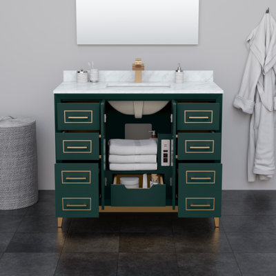 Meuble-lavabo autoportant simple avec plateau en marbre Marlena