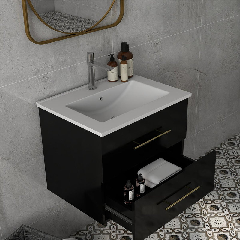 Ensemble de meuble-lavabo mural 24 po avec lavabo, Noir