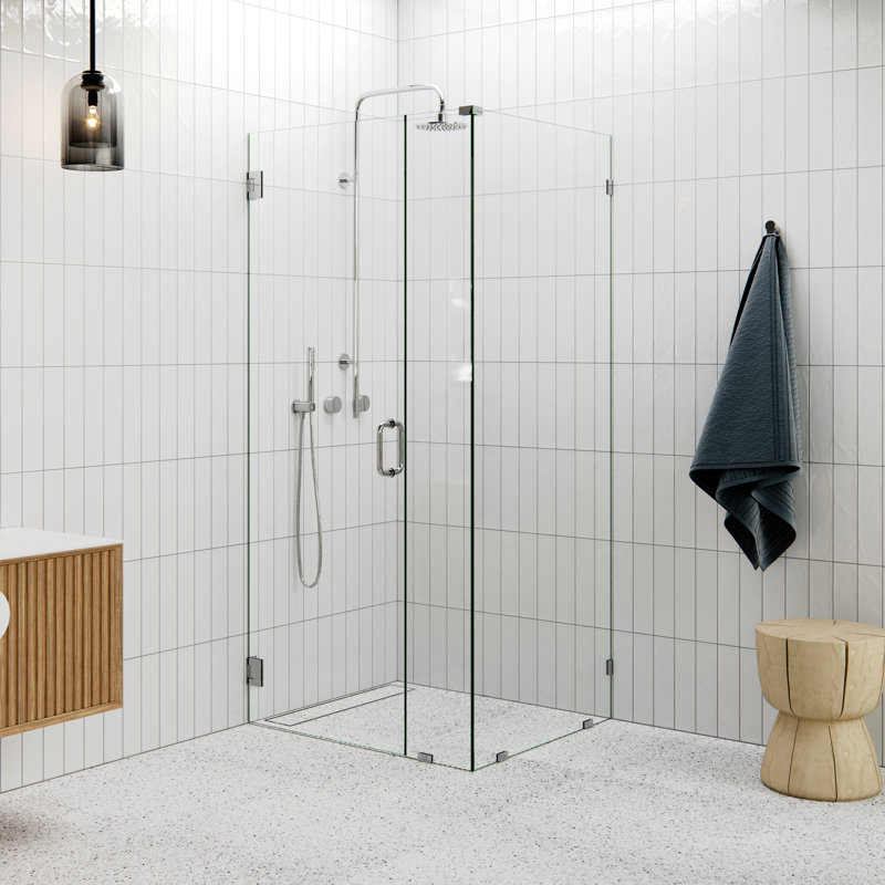 Illume 38 in. x 33 in. x 78 in. 90-degree Fully Frameless Wall Hinged Glass Shower Enclosure, Chrome