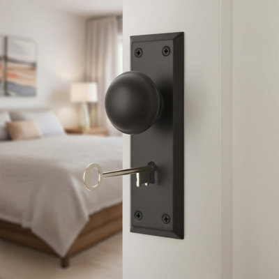 Mortise Keyed Door Knob Set for Interior Doors with 2 Skeleton Keys, Secure Lock, Easy Installation, 1 Set