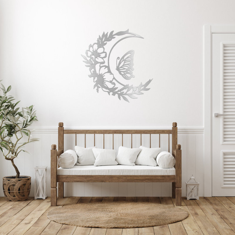 Décoration murale fleur lune, H 22 po x l 22 po x P 0,12 po, Argent