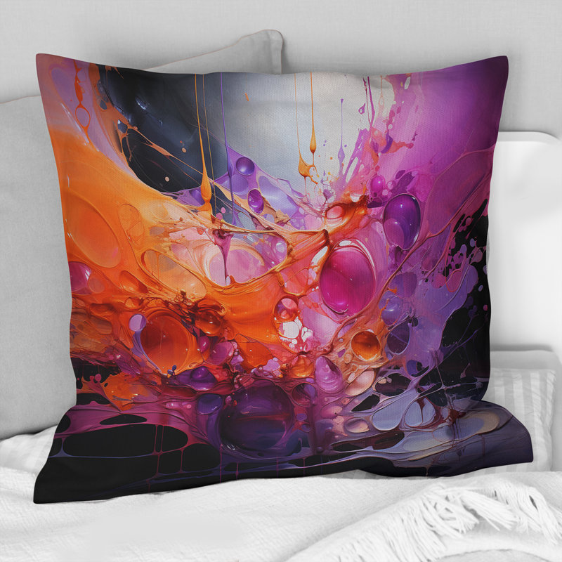 Coussin décoratif orange à motif de fractales abstraites - fractales, 18" x 18"