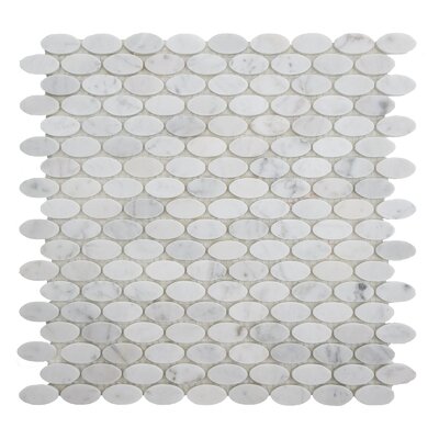 Carrara 0.63"" x 1.25"" Marble Penny Round Mosaic Wall & Floor Tile -  Matrix Stone USA, CWMM54OVL-H