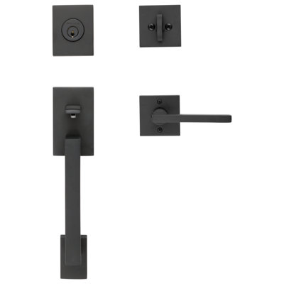La Jolla Handleset with Single Cylinder Deadbolt and Contemporary Door Lever and Square Rosette