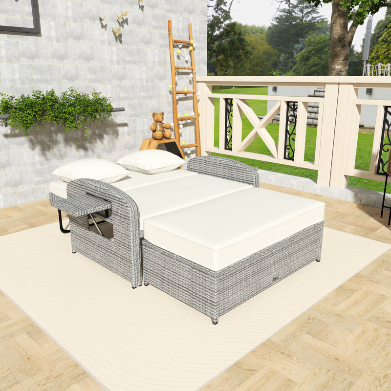 Chaise longue double avec dossier et coussins réglables, Blanc