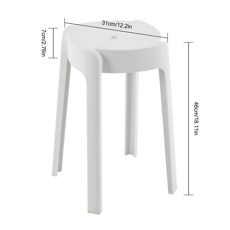 5Pcs Plastic Stools 18'' Height Indoor Outdoor Kitchen Bar Chairs Stackable, White