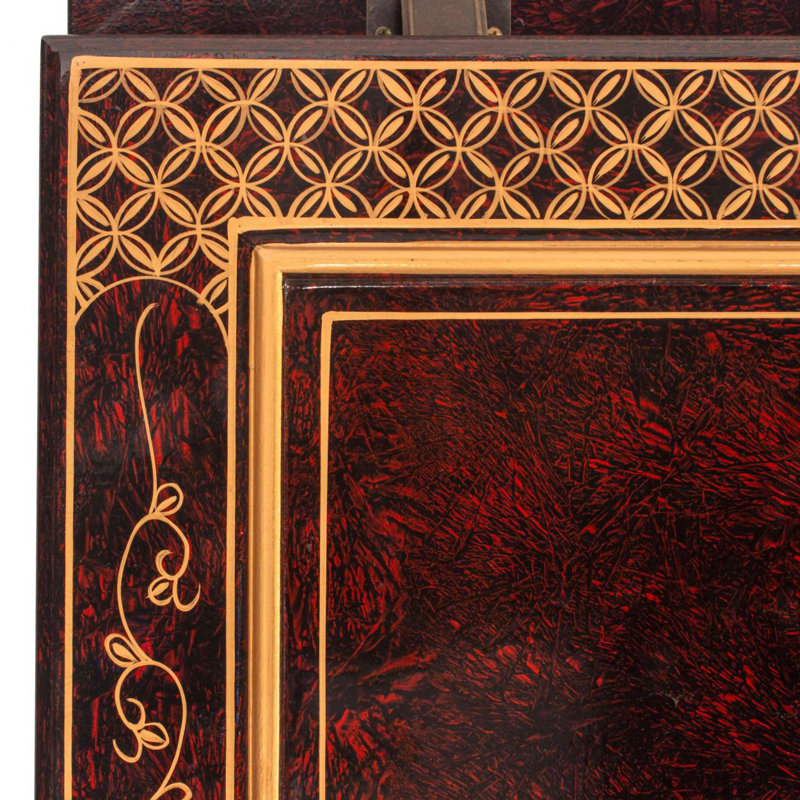 Hand-Crafted Red Lacquer Storage Trunk with Gold Landscape Design