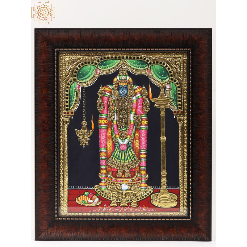 Déesse Akilandeswari Tanjore, peinture sur cadre en bois