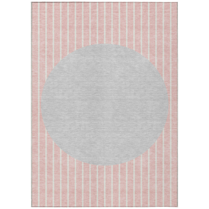 Tapis intérieur lavable rayé rose et argent 10 pi x 14 pi