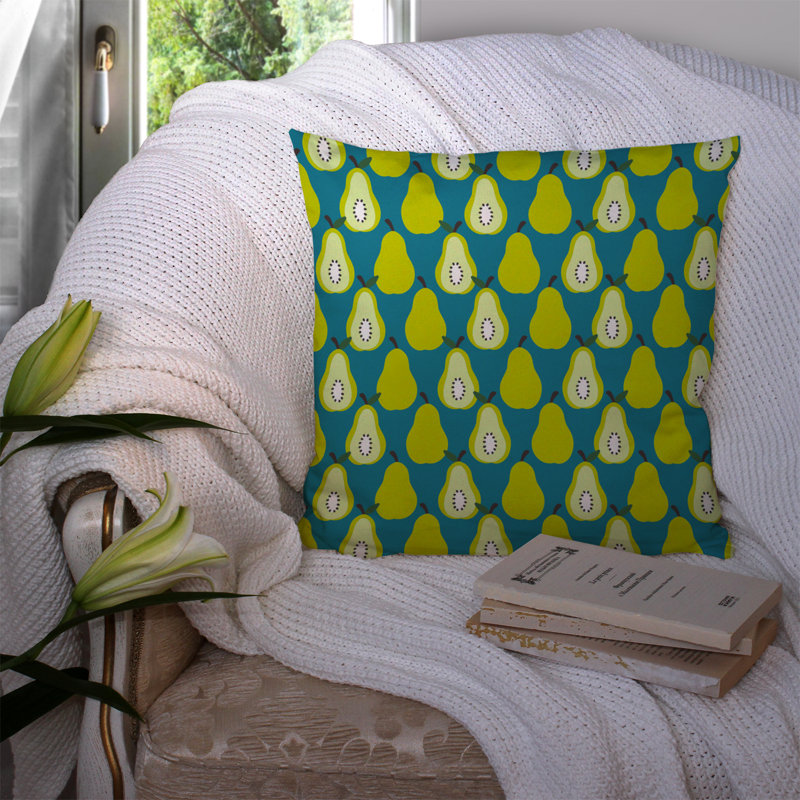Pears Indoor/Outdoor Throw Pillow, Blue/Green, 14" x 14"