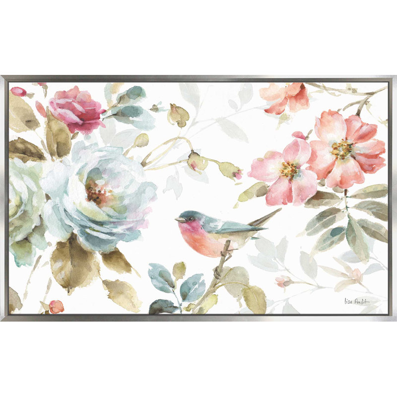 «Beautiful Romance IV», reproduction de peinture acrylique sur toile, H 39,5 po x l 63,5 po x P 2 po, Cadre flottant argent