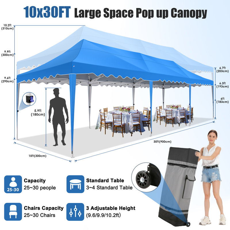 10x30 Pop Up Canopy Tent with 8 Sidewalls,Wave Eave Heavy Duty Canopy Tent , Blue
