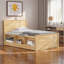 Lit plateforme en bois avec lit gigogne escamotable et compartiments de rangement latéraux-267539998-267539999