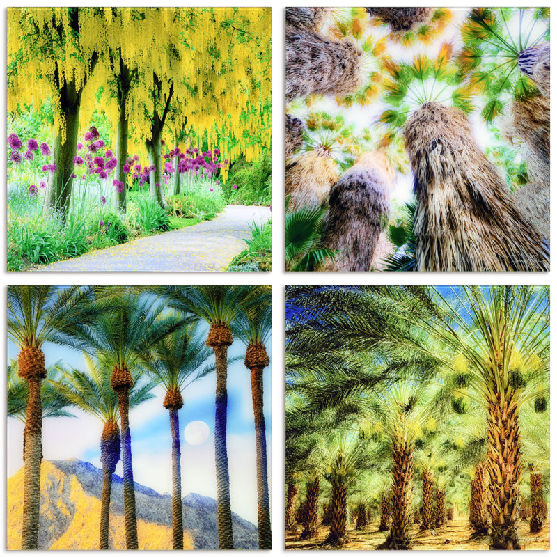 Annorah "Palm Tree Groves", art mural en verre trempé sans cadre, inversé