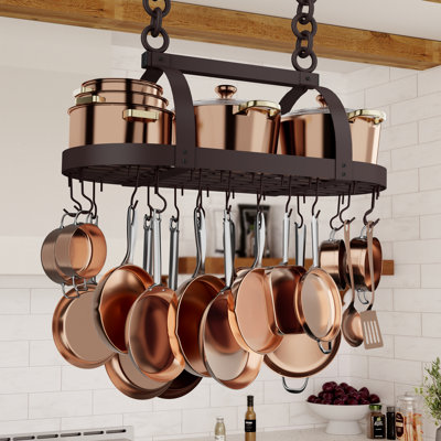 Delauter Hanging Ceiling Pot Rack 34-Inch for Kitchen with 20 S Hooks
