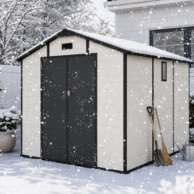 Remise de rangement extérieure en plastique 8 x 10 pi - Remise à outils verrouillable en résine avec fenêtre et plancher, beige