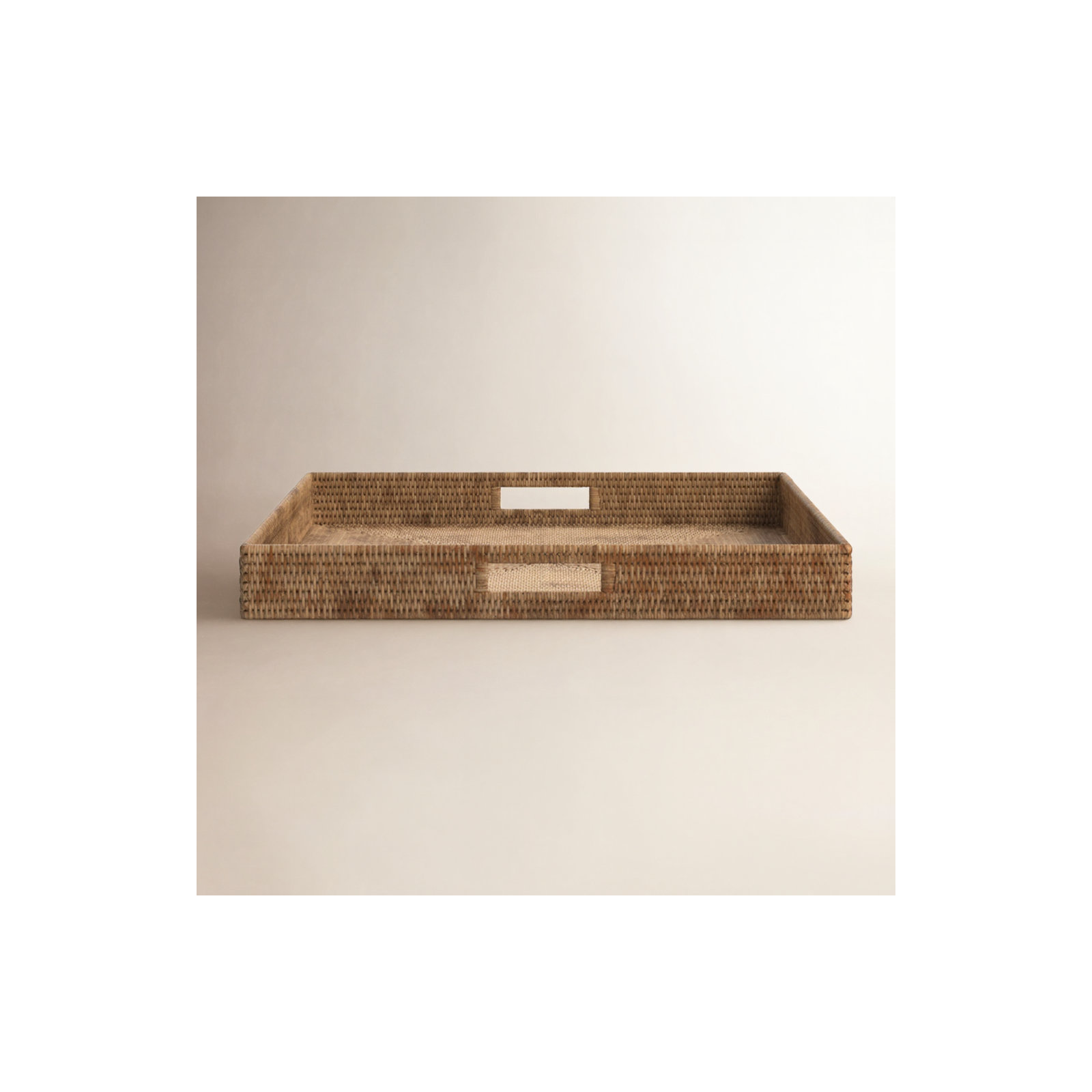 Edmond Rattan Tray - Set of 1, Honey Brown, 3" H x 24" W x 24" D