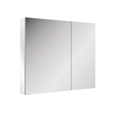 Armoire à pharmacie encastrée ou à fixation en surface sans cadre à 2 portes avec miroir et tablettes en verre réglables
