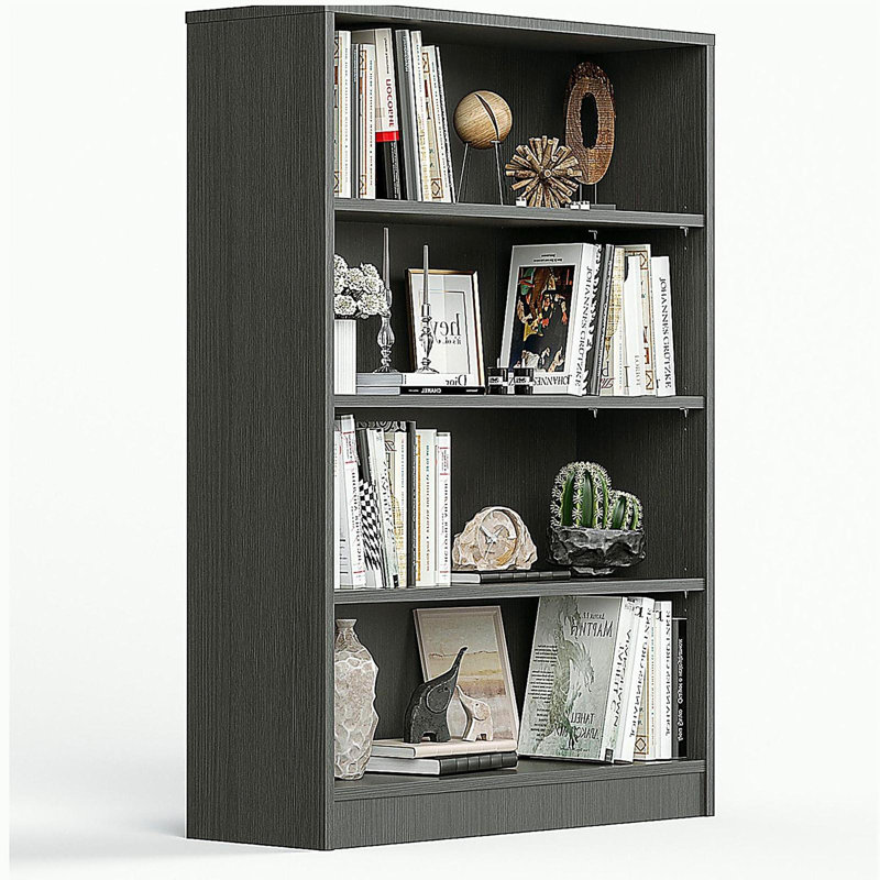 4 Shelf Bookcase 48 Inches Tall Modern Wood Bookshelf， 4 Tier Wide Manga Bookshelves Library Bookcase, Gray