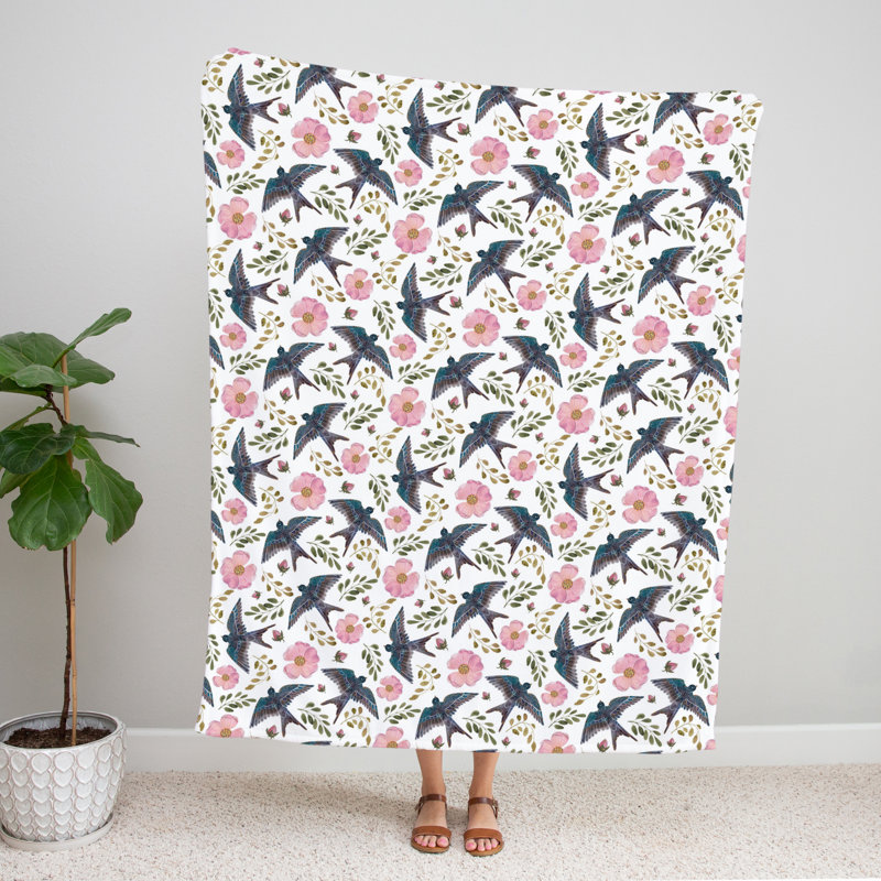 Jeté , L 68 po x L 80 po, Floral, Blanc / gris / bleu / rose / vert