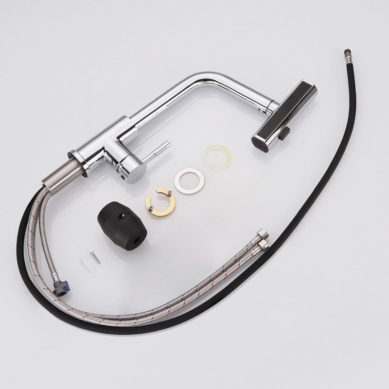 Robinet de cuisine à un trou avec bec pivotant et robinets d'évier de cuisine à poignée simple Robinets de cuve de cuisine en acier inoxydable avec valve