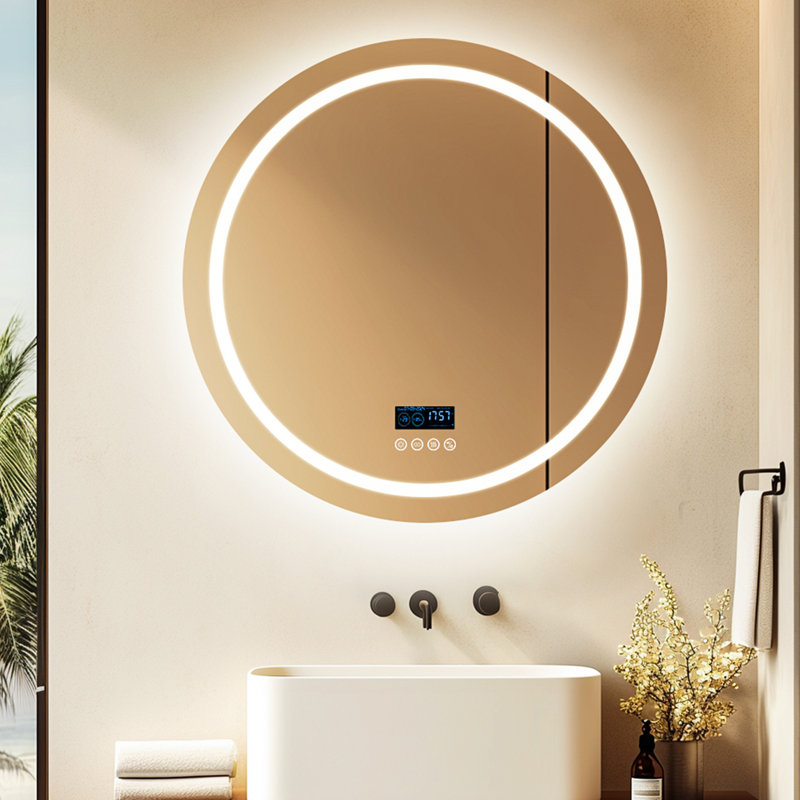 Led Bathroom Mirror With Lights, Wall-mounted With Bluetooth Speaker, Time & Date Display Anti-fog, 3 Color Temperature, Dimmable Brightness, Ip65 Waterproof, Tempered Glass, Frontlit & Backlit