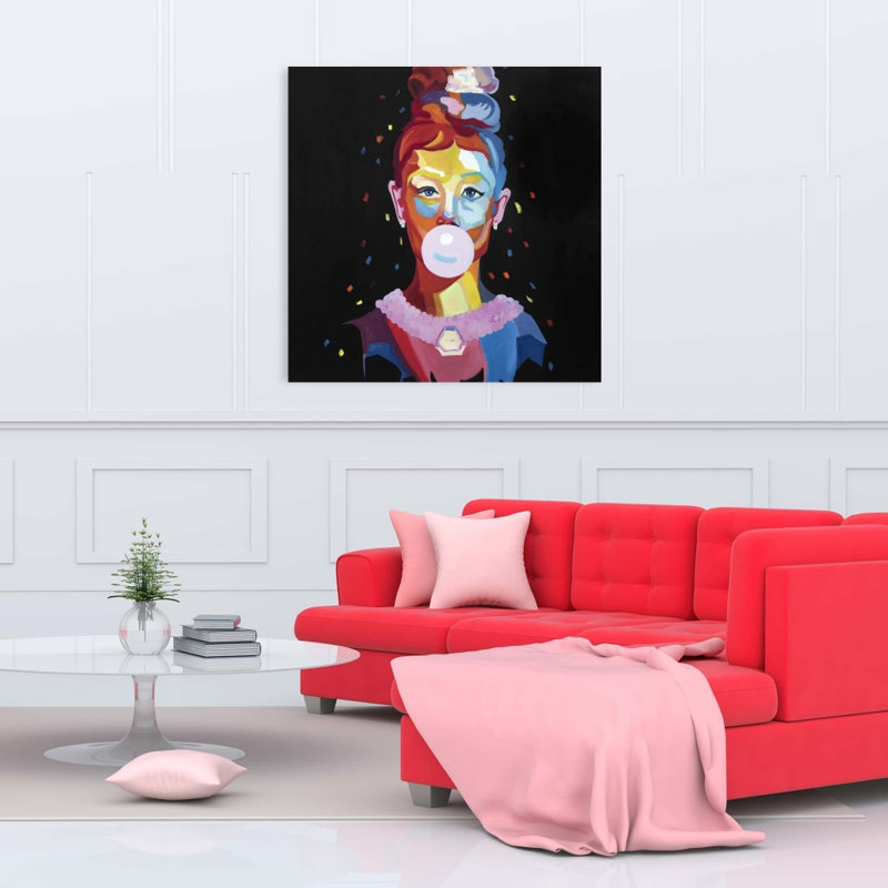 Portrait coloré d'Audrey Hepburn - décor de toile moderne bleu