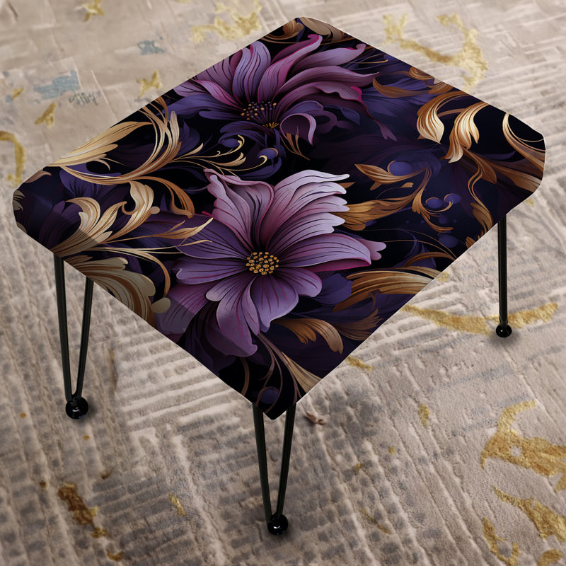 Repose-pieds glamour doré et mauve à motif damassé II