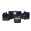 Ensemble de meubles de patio 7 pièces en demi-lune avec canapé en osier et coussins bleu foncé