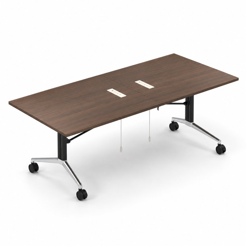 Table de formation mobile pliable avec prises électriques, table de conférence modulaire pour 6 à 8 personnes, Noyer foncé