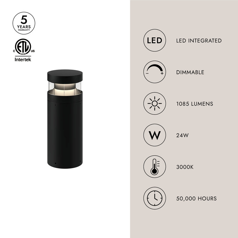 Windermere LED Bollard Light, 16.63" H x 6.38" W x 6.38" D