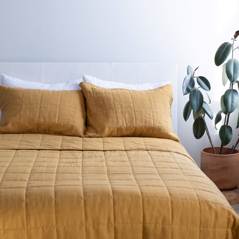 French Linen Box Stitch Quilted Sham Set, King, Honey