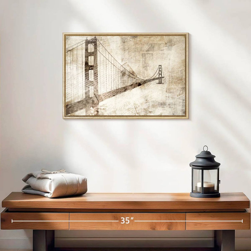 Pont du Golden Gate, 19 po x 13 po, Cadre flottant en bois naturel