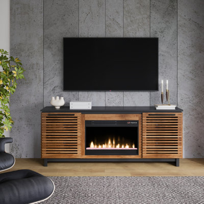 Console de 69 po avec foyer à deux tons, gestion des câbles et rangement spacieux pour téléviseur de 80 po ou moins 69 po