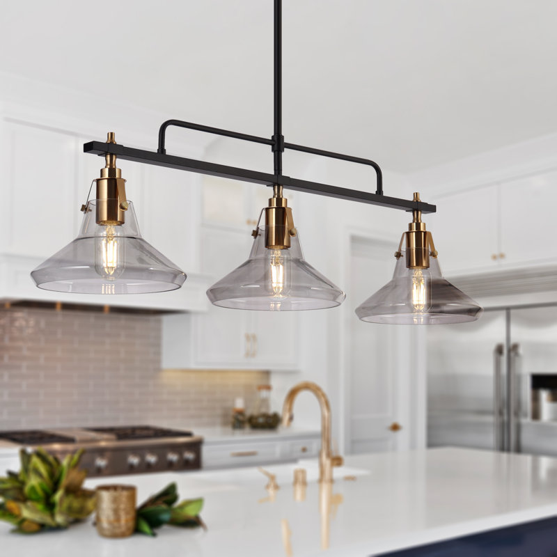 Luminaire suspendu linéaire à 3 lumières pour îlot de cuisine avec abat-jour conique Hannahs Hannahs, gris