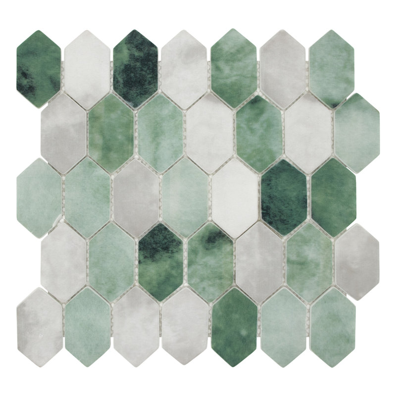 Carreau de mosaïque en verre recyclé hexagonal 10,75 po x 10,12 po, Vert