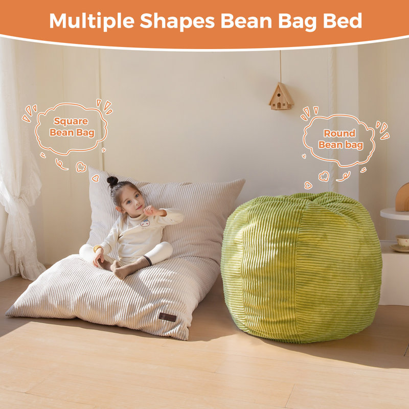 Fauteuil à billes 3 en 1 pour enfants, Velours côtelé beige
